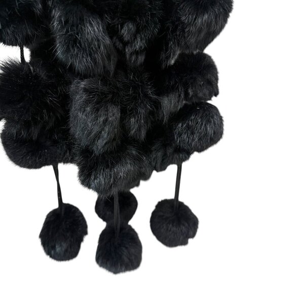 Fur Pompom Scarf Black 6x64" Evening Accessory Party Prom - Picture 4 of 6